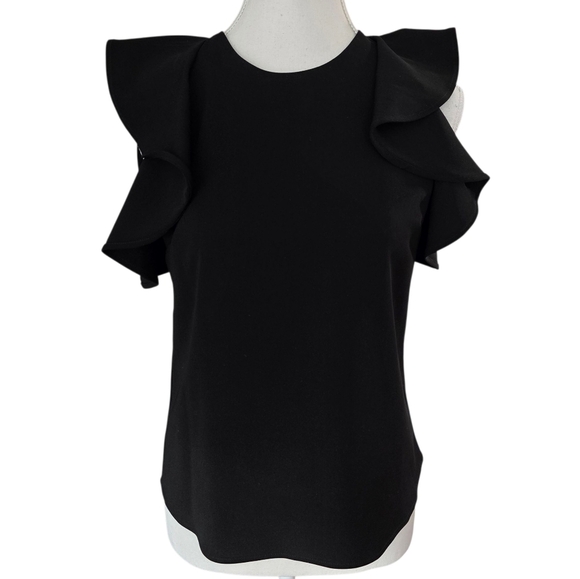 Amanda Uprichard Black Crew Neck Ruffle Sleeve Blouse  Size P / XS - Picture 2 of 9